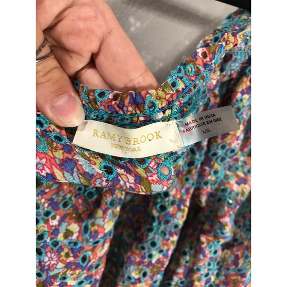 Ramy Brook Top Blouse Embroidered Eyelet Oakleigh Printed Off Shoulder - Picture 6 of 11